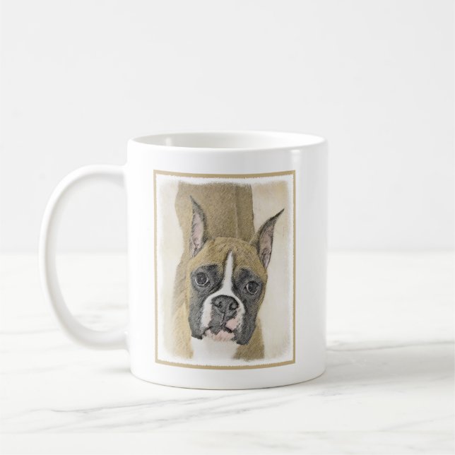 Taza De Café Pintura De Boxer - Arte De Perro Original Cuto (Izquierda)