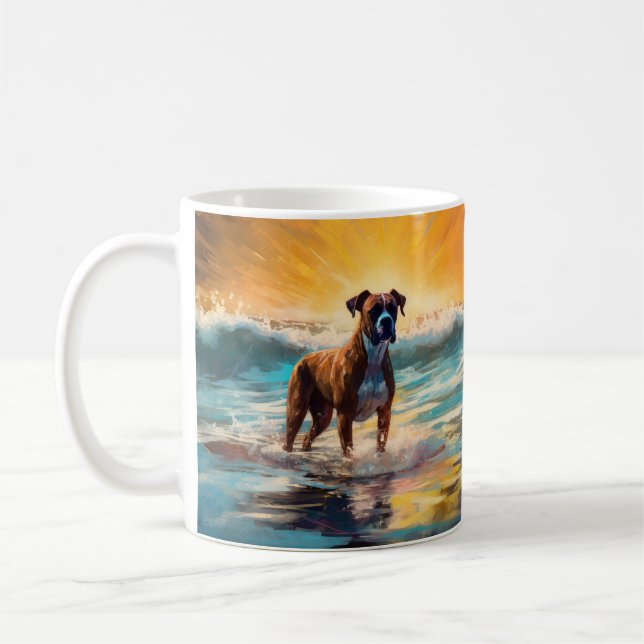 Taza De Café Pintura de Boxer Beach Surfing (Izquierda)
