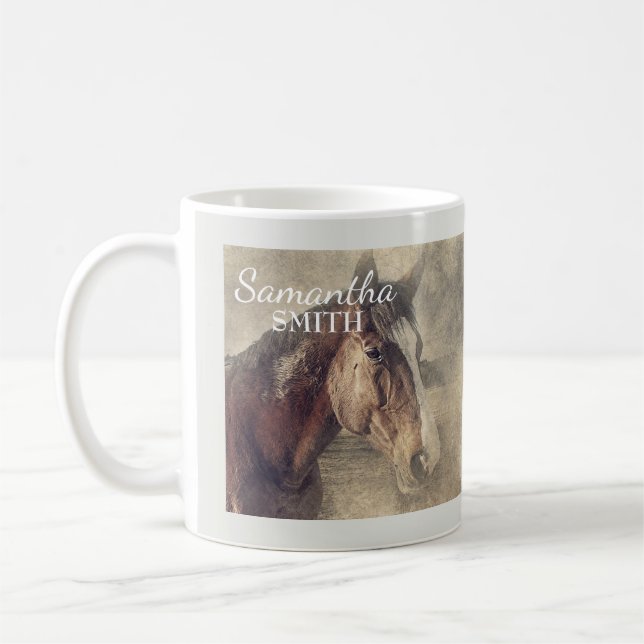 Taza De Café Pintura de caballo marrón personalizada (Izquierda)