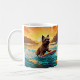 Taza De Café Pintura de Cairn Terrier Beach Surfing