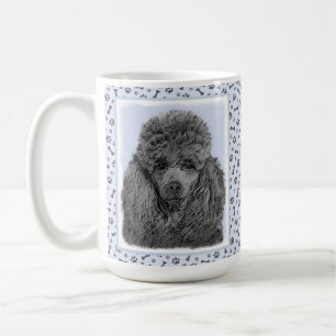 Taza De Café Pintura de Caniche Miniatura Negro Arte Original