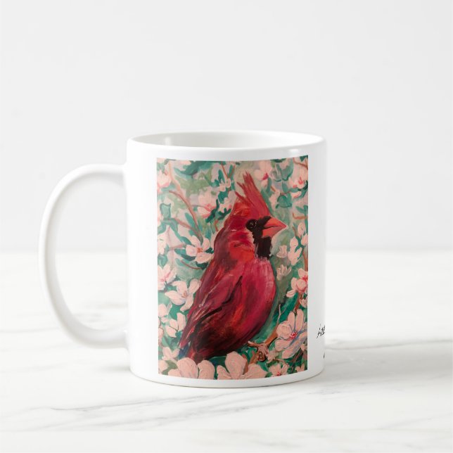 Taza De Café Pintura de cardenales blancos y rojos modernos (Izquierda)