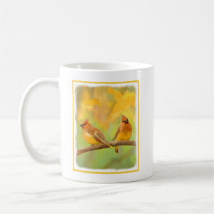 Taza De Café Pintura de cedro Waxwing - Arte de perro original