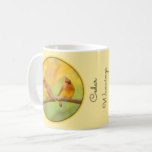 Taza De Café Pintura de cedro Waxwing - Arte de perro original 