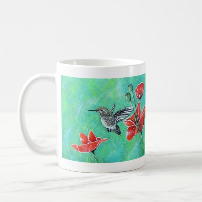 Taza De Café Pintura de colibrí y cachorros (Izquierda)