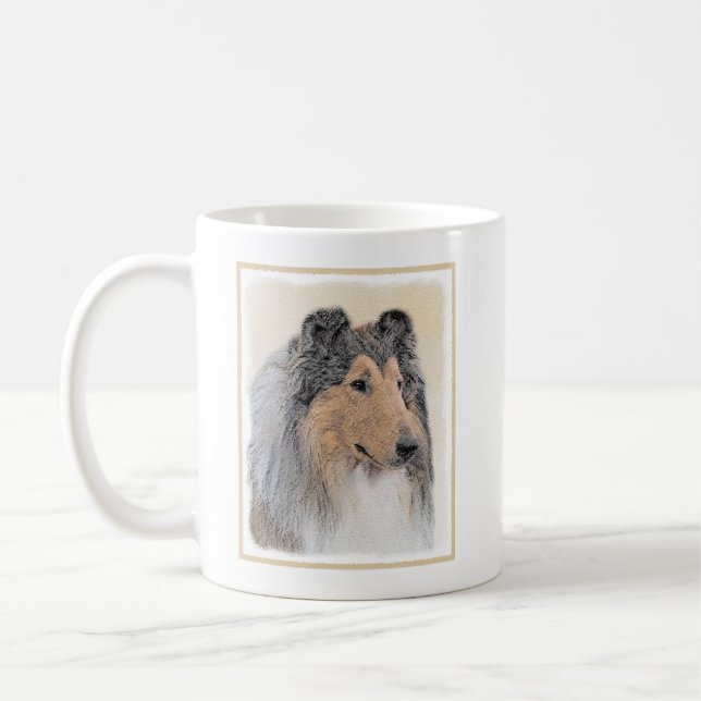Taza De Café Pintura de Collie (Rough) - Arte de perro original (Izquierda)