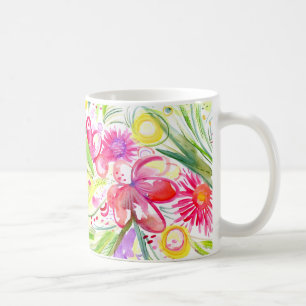 Taza De Café Pintura de color de agua de flores de jardín colo