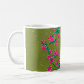 Taza De Café Pintura de corona de flores rosadas texturizadas