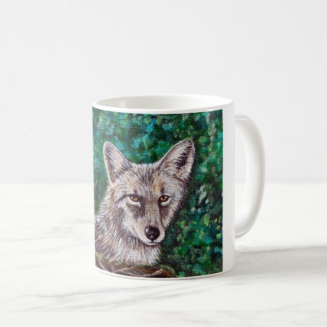 Taza De Café Pintura de Coyote en el patio trasero (Anverso derecho)