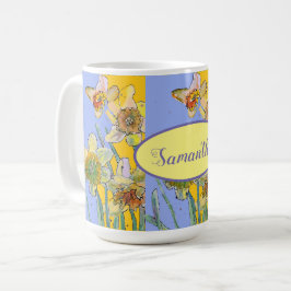Taza De Café Pintura de Daffodil Watercolor Lavanda floral