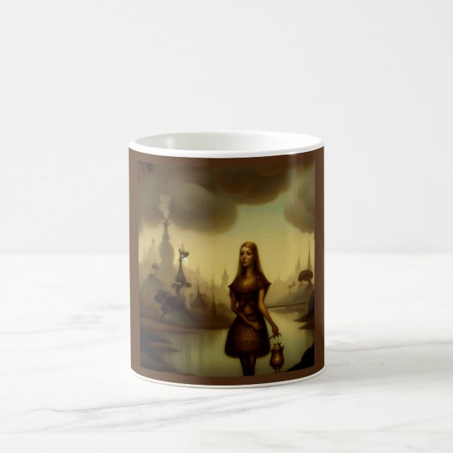 Taza De Café Pintura de fantasía 4 - Chica sostiene linterna (Centro)