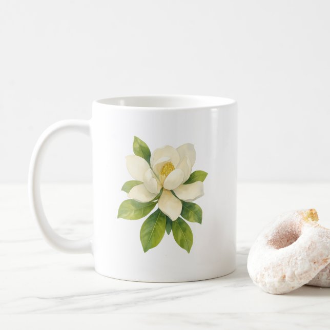 Taza De Café Pintura de flor de Magnolia (Con donut)
