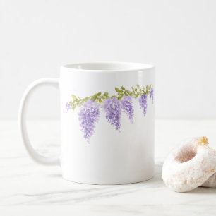 Taza De Café Pintura de flores de glicina morada de primavera 