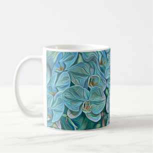 Taza De Café Pintura de flores de orquídea azul púrpura lindo