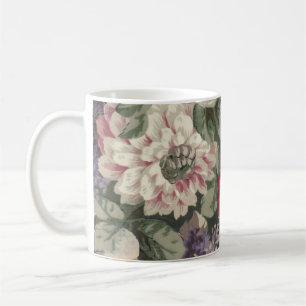 Taza De Café Pintura de flores vintage rojas rosadas azules bla