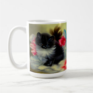 Taza De Café Pintura de gatito blanco y negro vintage