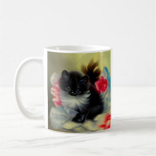 Taza De Café Pintura de gatito blanco y negro vintage