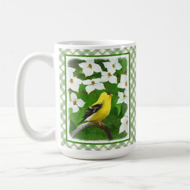 Taza De Café Pintura de Goldfinch - Arte de Perro Original. (Izquierda)