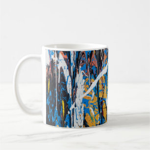 Taza De Café Pintura de goteo colorida: pared de graffiti.