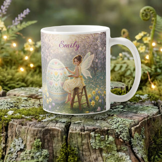 Taza De Café Pintura de hada de Pascua Huevo Nombre de primaver