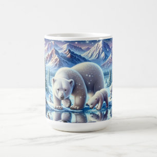 Taza De Café Pintura de la familia de osos polares en un paisaj