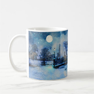 Taza De Café Pintura de la noche de invierno en el parque de la