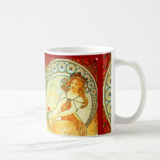 Taza De Café Pintura. De la serie de arte de Mucha (Derecha)
