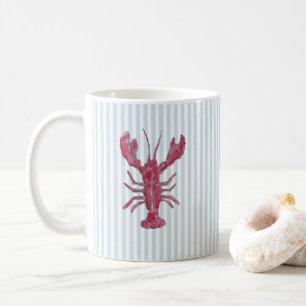 Taza De Café Pintura de langosta franja azul náutica costera