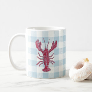 Taza De Café Pintura de langosta Patrón de gingham costero náut