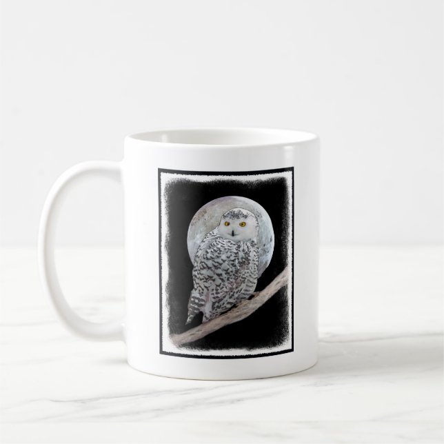 Taza De Café Pintura de lechuza y luna - Arte original de aves (Izquierda)