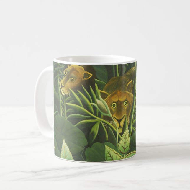 Taza De Café Pintura de león de la selva tropical de Rousseau (Anverso izquierdo)