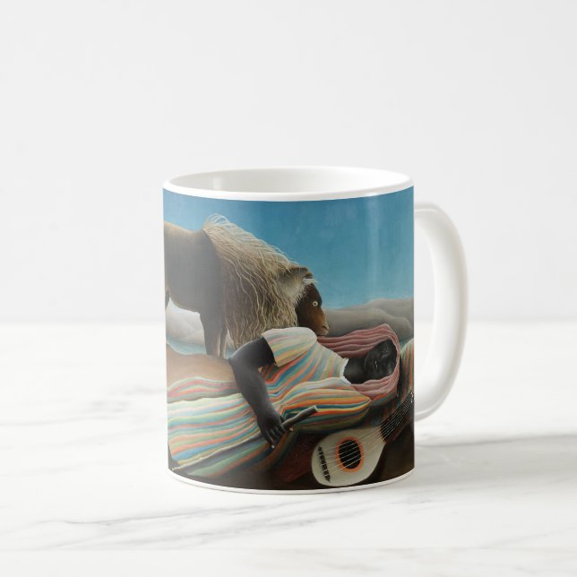 Taza De Café Pintura de león gitano durmiente de Henri Rousseau (Anverso derecho)