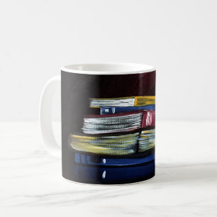Taza De Café Pintura de libros apilados vibrantes Café literari