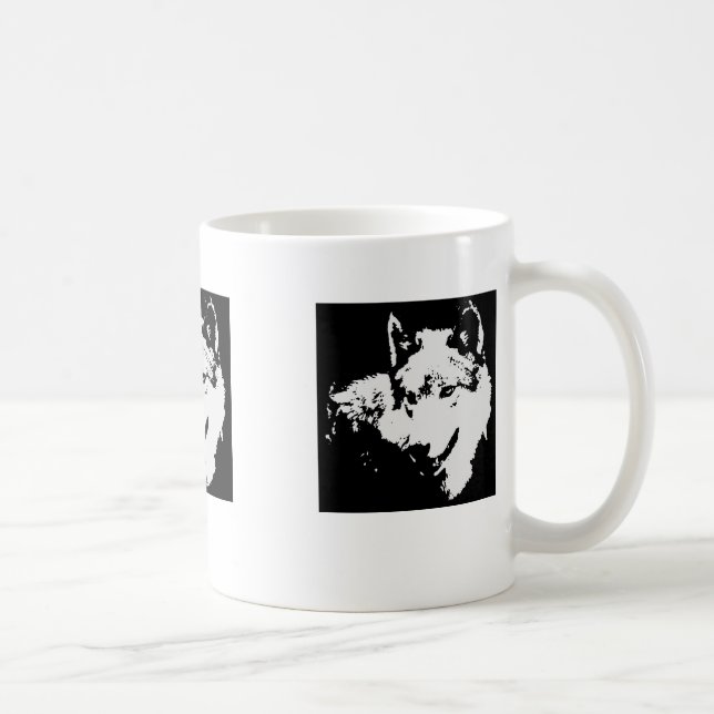 Taza De Café Pintura de Lobo Blanco y Negro (Derecha)