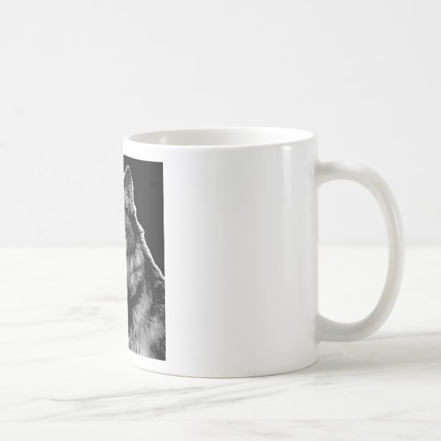 Taza De Café Pintura de Lobo Blanco y Negro (Derecha)