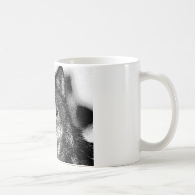 Taza De Café Pintura de Lobo Blanco y Negro (Derecha)