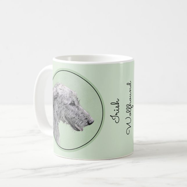 Taza De Café Pintura de lobo irlandesa - Arte de perro original (Anverso izquierdo)