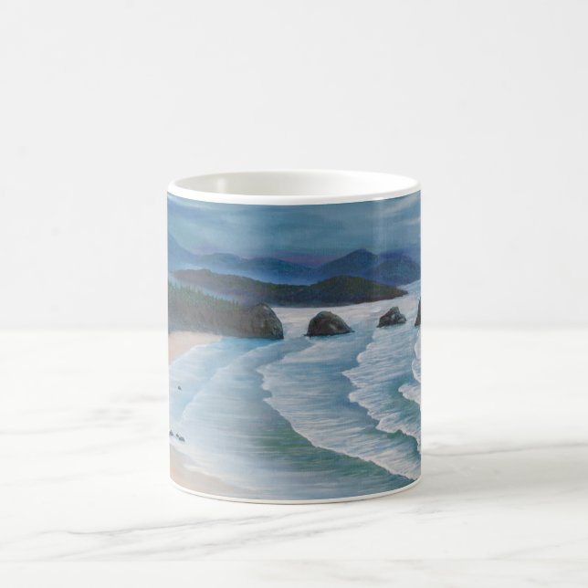Taza De Café Pintura de los paisajes marinos de Cannon Beach (Centro)