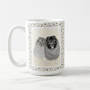 Taza De Café Pintura de madre y hijo Keeshond - Arte de perro o