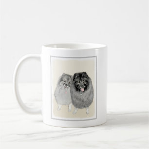 Taza De Café Pintura de madre y hijo Keeshond - Arte de perro o
