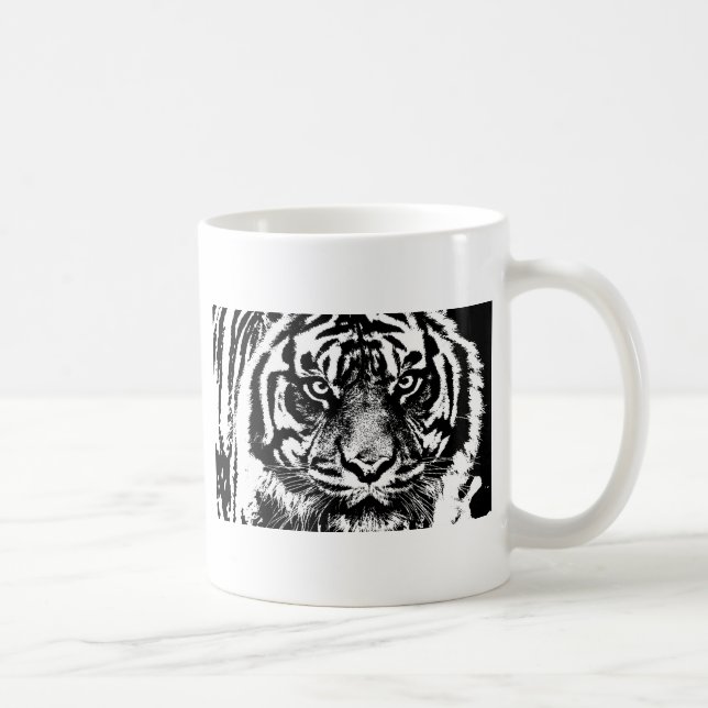 Taza De Café Pintura de ojo de tigre de Borneo, blanco negro, e (Derecha)