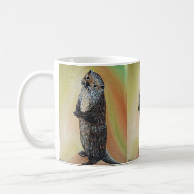 Taza De Café Pintura de Otter de Río Permanente (Izquierda)