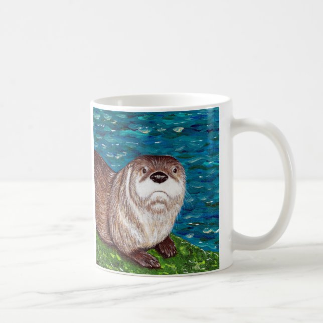 Taza De Café Pintura de Otter en el río Cheeky (Derecha)