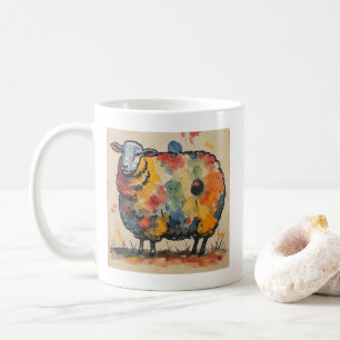 Taza De Café Pintura de oveja juguetona en acuarela