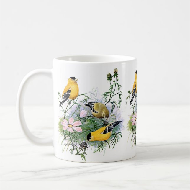 Taza De Café Pintura de pájaro americano Goldfinch Songbird (Izquierda)