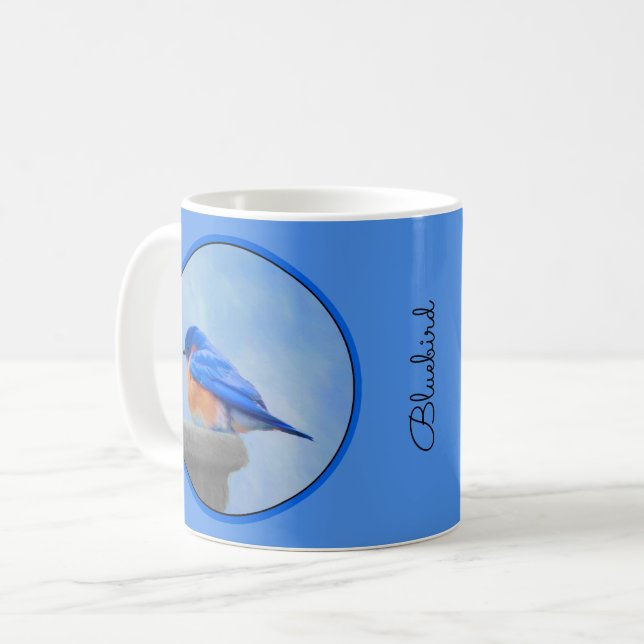 Taza De Café Pintura de pájaro azul - Arte original de aves (Anverso izquierdo)