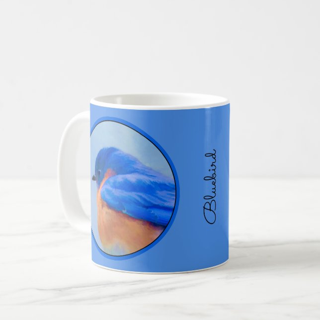 Taza De Café Pintura de pájaro azul - Arte original de aves (Anverso izquierdo)