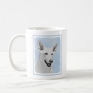 Taza De Café Pintura de pastor blanco - Arte de perro original 
