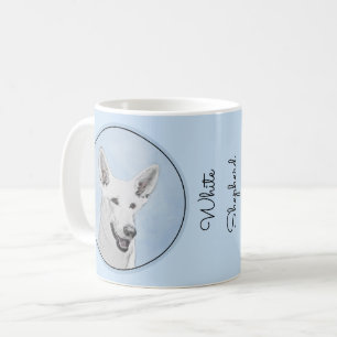 Taza De Café Pintura de pastor blanco - Arte de perro original 
