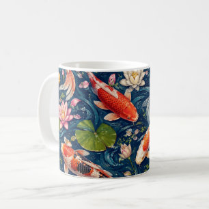 Taza De Café Pintura de patrón de peces Koi japoneses vintage